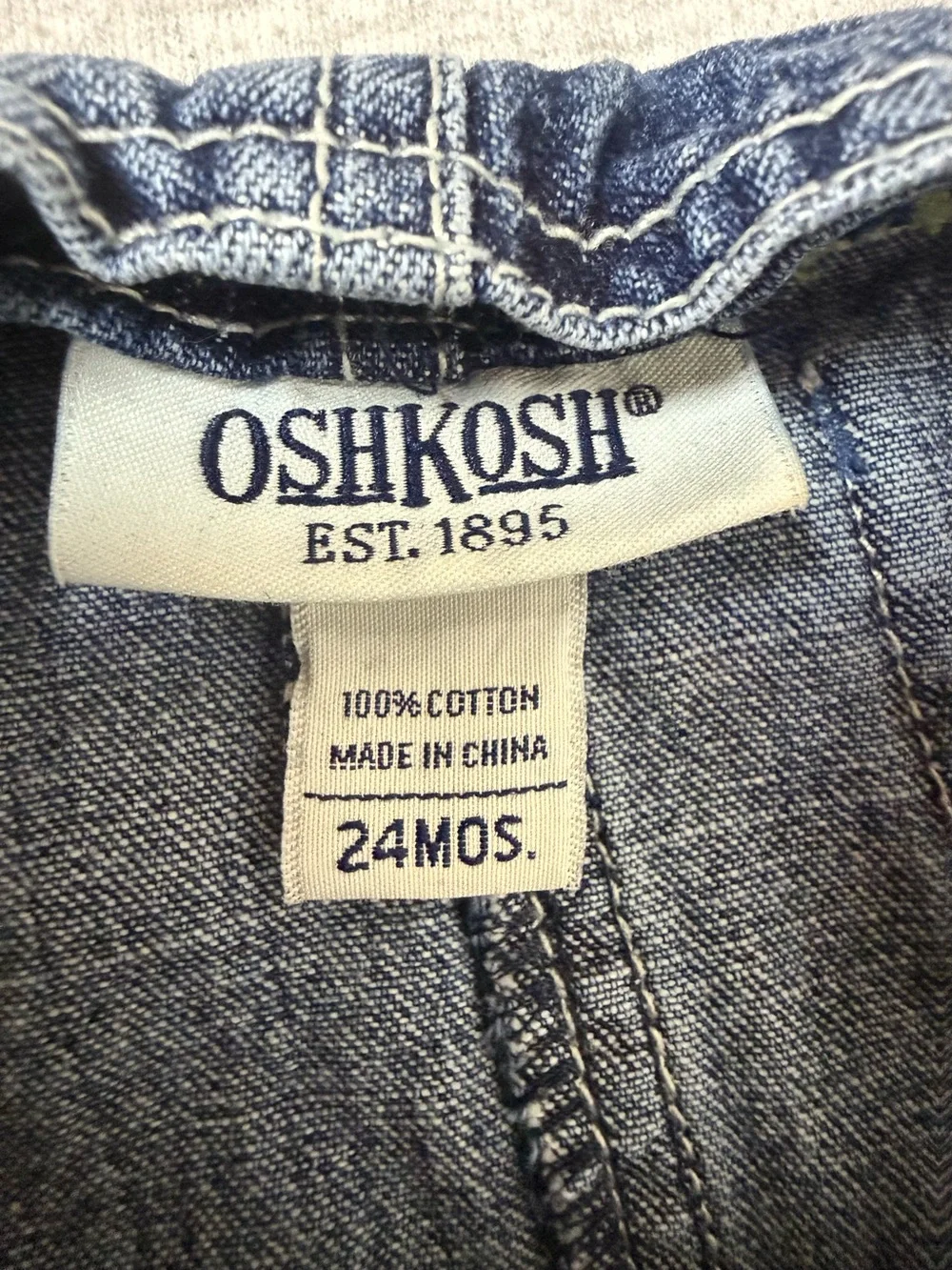 Vintage OshKosh B’gosh Denim Overall Jumper Dress Red Camping Tent - 24M
